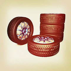 Image showing car wheel. 3D illustration. Vintage style.