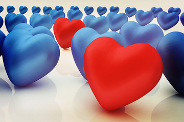 Image showing One red heart standing out in crowd . 3D illustration. Vintage s