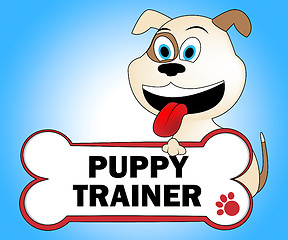 Image showing Puppy Trainer Shows Doggie Puppies And Teach