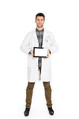 Image showing Doctor holding tablet with copy space and clipping path for the 