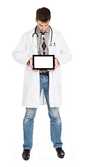 Image showing Doctor holding tablet with copy space and clipping path for the 