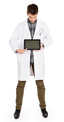 Image showing Doctor holding tablet with copy space and clipping path for the 