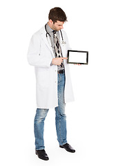 Image showing Doctor holding tablet with copy space and clipping path for the 