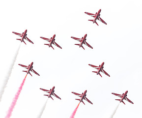 Image showing LEEUWARDEN, THE NETHERLANDS - JUNE 10, 2016: RAF Red Arrows perf