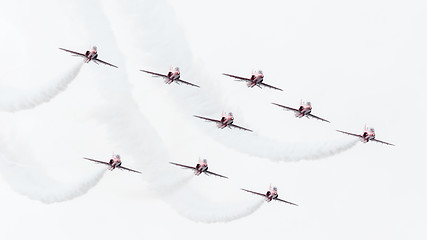 Image showing LEEUWARDEN, THE NETHERLANDS - JUNE 10, 2016: RAF Red Arrows perf