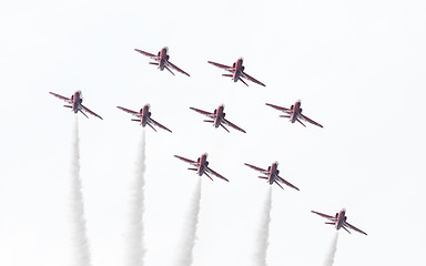 Image showing LEEUWARDEN, THE NETHERLANDS - JUNE 10, 2016: RAF Red Arrows perf