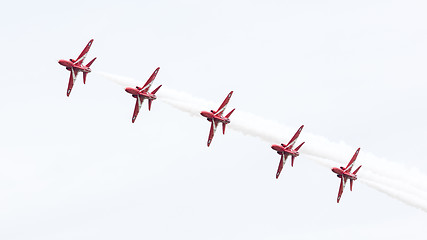 Image showing LEEUWARDEN, THE NETHERLANDS - JUNE 10, 2016: RAF Red Arrows perf