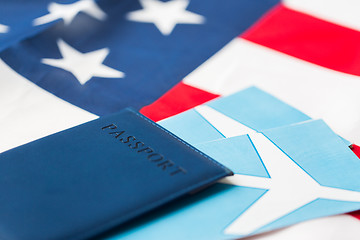 Image showing american flag, passport and air tickets