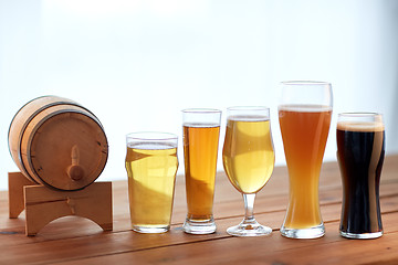 Image showing close up of different beers in glasses on table