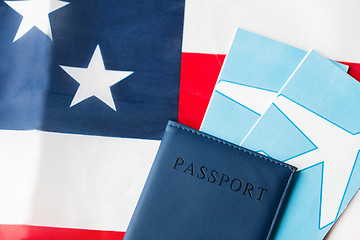 Image showing american flag, passport and air tickets