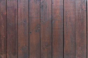 Image showing close up of brown wooden fence boards or wall