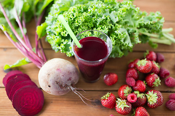 Image showing glass of beetroot juice, fruits and vegetables