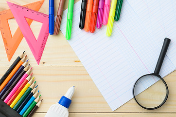 Image showing School stationery with notebook copyspace