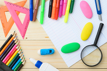 Image showing School stationery with notebook copyspace