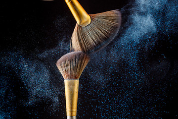 Image showing Thick professional brush and cloud loose powder particles