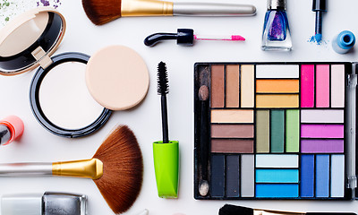 Image showing Set of cosmetics closeup on pure background