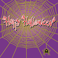 Image showing Happy Halloween spiderweb and spider