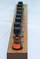 Image showing Row of laboratory bottles