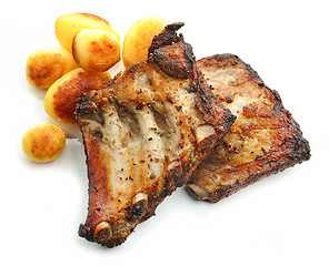 Image showing grilled pork ribs and potatoes