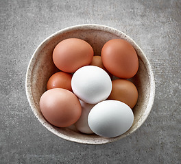 Image showing bowl of various fresh eggs