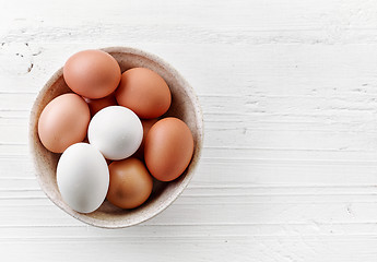 Image showing bowl of various fresh eggs