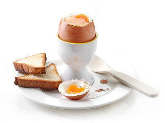 Image showing freshly boiled egg and toasted bread