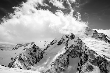 Image showing Black and white view on ski resort in snow winter