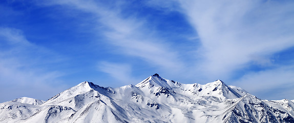 Image showing Panoramic view on winter snow mountains