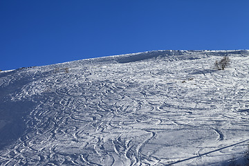 Image showing Off-piste slope in sunny evening
