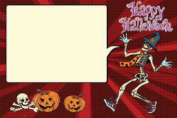 Image showing Happy Halloween funny skeleton invites you to a party