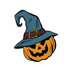 Image showing Funny Halloween pumpkin hat pilgrim