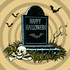 Image showing Happy Halloween grave tombstone cemetery skull and bones