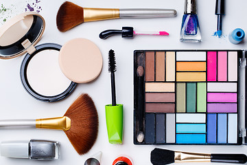 Image showing Makeup cosmetics closeup on white background