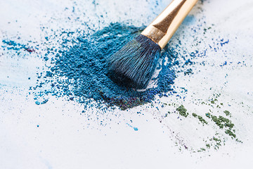 Image showing Blue, purple, green eyeshadow scattered on white background