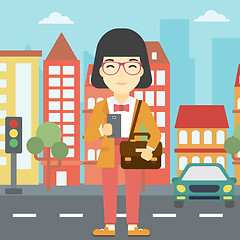 Image showing Woman using smartphone vector illustration.