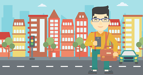 Image showing Man using smartphone vector illustration.