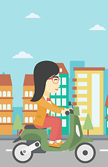 Image showing Woman riding scooter vector illustration.