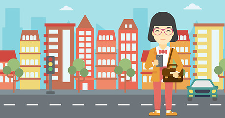 Image showing Woman using smartphone vector illustration.