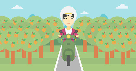 Image showing Woman riding scooter vector illustration.