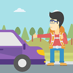 Image showing Young man hitchhiking vector illustration.