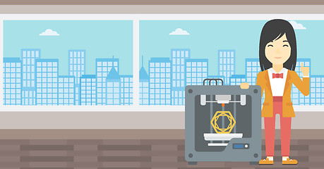 Image showing Woman with three D printer vector illustration.