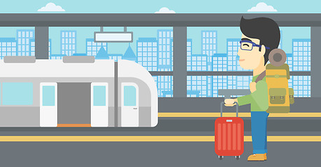 Image showing Man at the train station vector illustration.