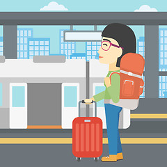 Image showing Woman at the train station vector illustration.