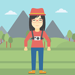 Image showing Woman with camera on chest vector illustration.