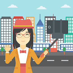 Image showing Woman making selfie vector illustration.