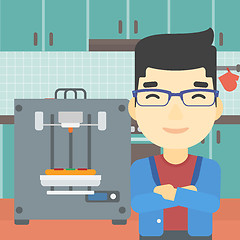 Image showing Man with three D printer vector illustration.