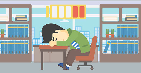 Image showing Man sleeping at workplace vector illustration.