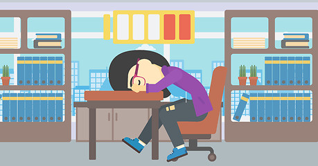 Image showing Woman sleeping at workplace vector illustration.