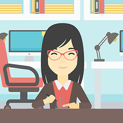 Image showing Woman using three D pen vector illustration.