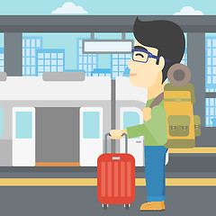 Image showing Man at the train station vector illustration.